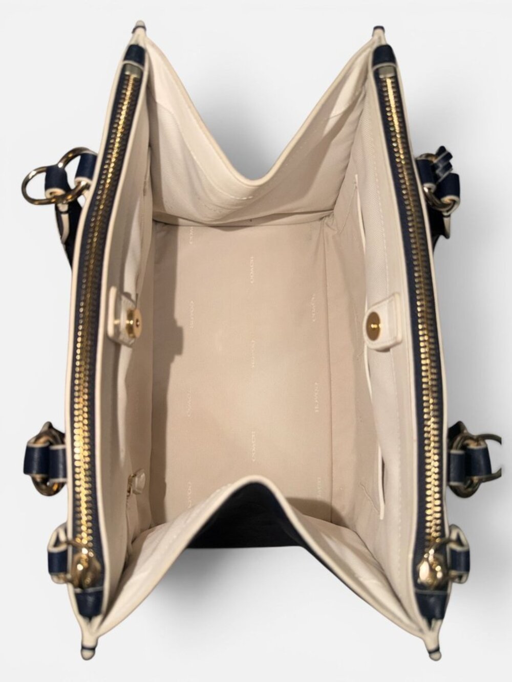 Coach Crosby Carryall 35331 Navy Chalk Colorblock Leather Satchel Gold-tone - Picture 11 of 14